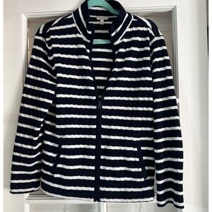 Talbots Cardigan Mock Neck Sweater Cable Knit Full Zip Academic Striped Petite S